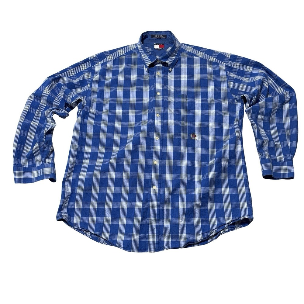 Tommy Hilfiger Men's Check Pattern Seersucker Button Up‎ Shirt Size XL 26 x 31